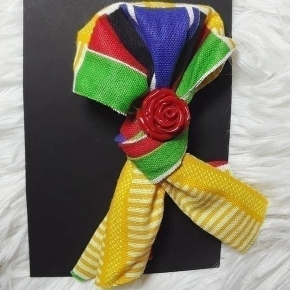 Tasty Raw Edge Kente Rose Tied Ribbon Pin